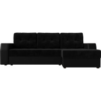 Угловой диван Лига диванов Эмир БС правый основа велюр черный, компаньон экокожа черная 110462