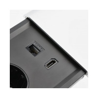 Врезной прямоугольный удлинитель GTV prestino, 2xschuko, 1xusb-a/5v, 1xtype-c/5v, hdmi, lan, вилка провод 1,5м, серебро AE-PB2SPRES-53