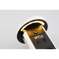 Врезной вертикальный удлинитель GTV camino, 2xschuko, 1xusb-a/5v, 1xtype-c/5v, беспроводная зарядка 10w, ночник, вилка провод 1,5м, черный AE-BPW2sCAM-10