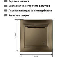Розетка с защитной шторкой и крышкой с заземлением 16А 250В IP44 бронза серия "Лама" TDM ELECTRIC SQ1815-0714