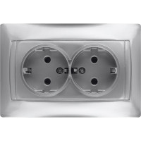 Двойная розетка TDM ELECTRIC Лама 2П+З 16А 250В серебряный металлик SQ1815-0225
