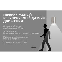 Уличный светильник Apeyron настенный, датчик движения, 1хmax 15вт gu10, ip54, хром, металл 11-113