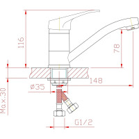 Смеситель для кухни ARCO DA VELLA 35 мм, излив 15 см, с гайкой А42(1)04 04879