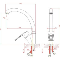 Смеситель для кухни ARCO DA VELLA 40 мм, ручка боковая, с гайкой, глянец бордовый А40(1)01В 04882