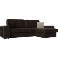 Угловой диван Лига диванов Брюссель правый полностью экокожа коричневая 29396
