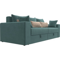 Прямой диван Лига диванов Майами полностью велюр бирюзовый, подушки велюр БИР/беж/бир 114695