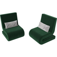 Кресло Лига диванов Волна 2 шт полностью велюр зеленый, подушки велюр серый с узором 115678