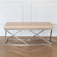 Банкетка GreenWeen ZUMA каркас нержавеющая сталь, сидение экокожа цвет Light Beige 1100x400x450 GW-ZUMA-NER-LEA-110-LB