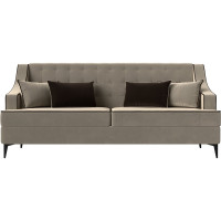 Прямой диван Лига диванов Марк полностью микровельвет бежевый, кант микровельвет коричневый, подушки микровельвет БЕЖ/КОР 111902