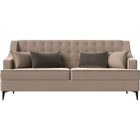 Прямой диван Лига диванов Марк полностью велюр бежевый, кант велюр коричневый, подушки велюр БЕЖ/КОР 111894