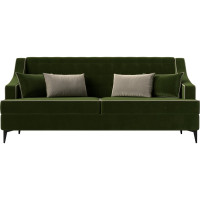 Прямой диван Лига диванов Марк полностью микровельвет зеленый, кант микровельвет бежевый, подушки микровельвет ЗЕЛ/БЕЖ 111905