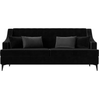 Прямой диван Лига диванов Марк полностью велюр черный, кант велюр серый, подушки велюр ЧЕР/СЕР 111901