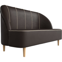 Кушетка Лига диванов Фелини полностью экокожа коричневая, кант экокожа бежевая 109875