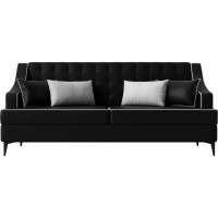 Прямой диван Лига диванов Марк полностью экокожа черная, кант экокожа белая, подушки экокожа ЧЕРН/БЕЛ 111922