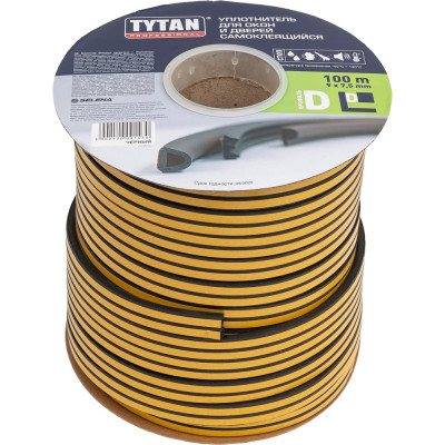 Уплотнитель для окон и дверей Tytan Professional d 100 м, 9x7.5 мм, черный 51939