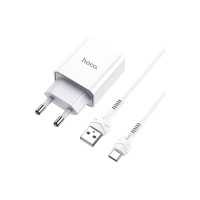 Сетевое зарядное устройство Hoco C81A asombroso 1xusb, 2.1а + USB/Type-C 1м, белый, блистер, 6931474727961