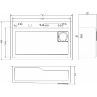 Мойка MIXLINE настольный монтаж 75x46 (3,0), выпуск 3 1/2 pro 21,5см с сифоном+дозатор+смеситель552103