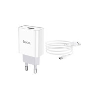 Сетевое зарядное устройство Hoco C81A asombroso 1xusb, 2.1а + USB/Type-C 1м, белый, блистер, 6931474727961