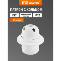 Патрон TDM ELECTRIC Е27 с кольцом, термостойкий пластик, белый, Б/Н SQ0335-0031