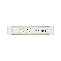 Встраиваемая врезная розетка Mebax 41T 2 секции Серебро+Белый USB + type C + RJ45 + HDMI 00-00002594