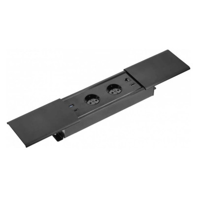 GTV , Удлинитель врезной прямоугольный PRESTINO, 2xSCHUKO, 1xUSB-A/5V, 1xTYPE-C/5V, HDMI, LAN, вилка провод 1,5м, черный, AE-PB2SPRES-20