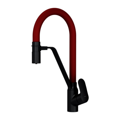 Смеситель для кухни AM.PM Like с каналом для питьевой воды и гибким изливом, черный, красный излив F8007828