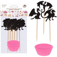 Набор форм для выпечки МУЛЬТИДОМ с топперами Драконы 12 шт 6 форм+6 топперов размер формы 7,5x3 см VL80-537