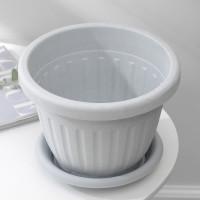 Кашпо ООО КЗНМ сильвер эко с блюдцем d 18, объём 1,9л меланж (серый мрамор) 1104766