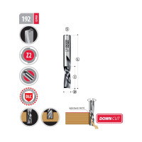 Фреза спиральная s=10 мм, d=10 мм, i=52 мм, l=100 мм, z=2 down cut + dlc WOODWORK 192.5210.1D