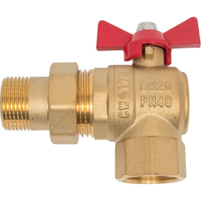 Шаровой кран Victoria американка угловой 3/4 латунный красная ручка 61-024