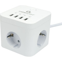 Сетевой фильтр Cablexpert cube, 3р, 10а, 4хusb, 1.5м, ур.защиты 4+, белый, коробка, CUBE-3-U4-W-1.5