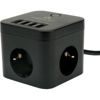 Сетевой фильтр Cablexpert cube, 3р, 10а, 4хusb, 1.5м, ур.защиты 4+, черный, коробка, CUBE-3-U4-B-1.5