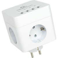 Сетевой фильтр Cablexpert cube, 4р, 16а, 4хusb, ур.защиты 2+, белый, коробка, CUBE-4-U4-W