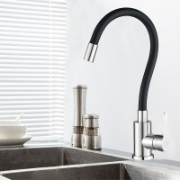 Смеситель для кухни WesnaАrt из нержавеющей стали с гибким изливом eko, сатин/черный EKO05-140