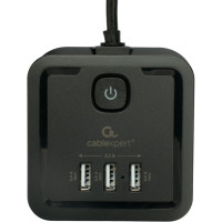 Сетевой фильтр Cablexpert Tower 4р, 10А, 3xUSB, 3.1А, 2м, ур.защиты 2+, черный, коробка TWR-4-U3-B-2