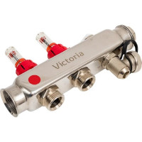 Коллекторная группа из нержавеющей стали Victoria с расх. 1"x3/4ek-12вых. (кран маевского + сливной кран) 60-112