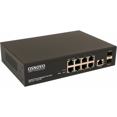 OSNOVO SW-80802/L(150W) Управляемый L2 PoE коммутатор Gigabit Ethernet на 8 RJ45 PoE + 2 x GE SFP порта. sct1304