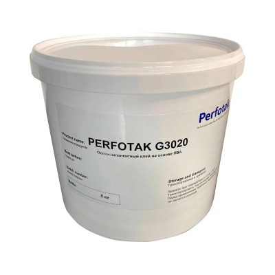 Perfotak  G 3020 клей на основе ПВА с очень хорошей влагостойкостью. Отвечает требованиям влагостойкости класса D3, ведро 5кг PFTG3020002