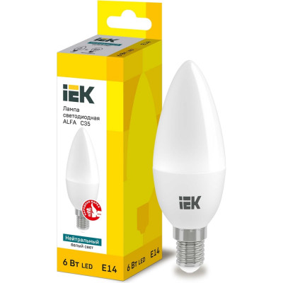 Лампа IEK LED ALFA C35 свеча 6Вт 230В 4000К E14 LLA-C35-6-230-40-E14