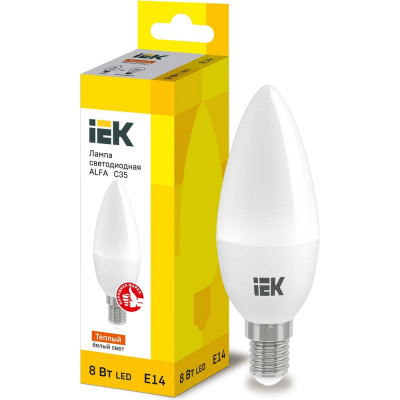 Лампа IEK LED ALFA C35 свеча 8Вт 230В 3000К E14 LLA-C35-8-230-30-E14