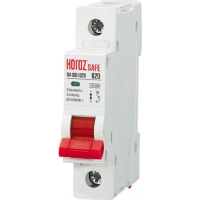 Миниатюрный автоматический выключатель HOROZ ELECTRIC SAFE (MCB 1P B20) 1P 20A B 4.5kA 230V 114-001-1020 HRZ00002629