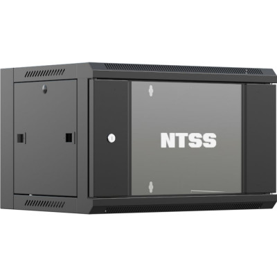 Настенный телекоммуникационный шкаф NTSS W 9U 600x600x500мм, 2 профиля 19, дверь стеклянная, боковые стенки съемные, задняя стенка, разобранн NTSS-W9U6060GS-BL