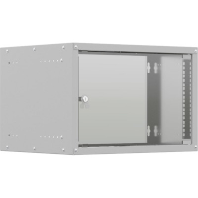 Настенный телекоммуникационный шкаф NTSS LIME 6U 550x450x370мм, 2 профиля 19, дверь стеклянная, боковые стенки несъемные, разобранный, серый NTSS-WL6U5545GS