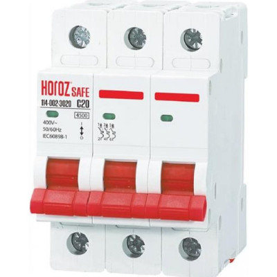 Миниатюрный автоматический выключатель HOROZ ELECTRIC SAFE (MCB 3P C20) 3P 20A C 4.5kA 400V 114-002-3020 HRZ00002640