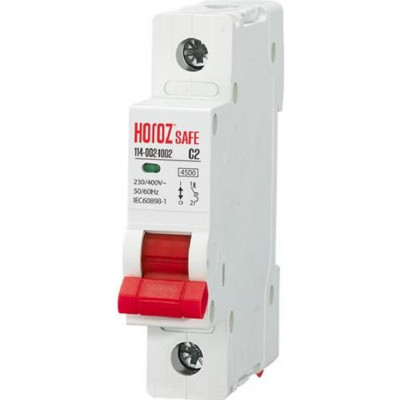 Миниатюрный автоматический выключатель HOROZ ELECTRIC SAFE (MCB 1P C2) 1P 2A C 4.5kA 230V 114-002-1002 HRZ00002633