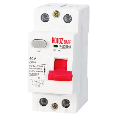 Выключатель остаточного тока HOROZ ELECTRIC SAFE (RCCB 2P 40) 2P 40A 30mA 230V 114-003-2040 HRZ00002649