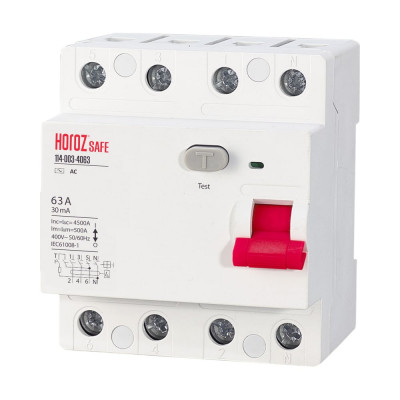 Выключатель остаточного тока HOROZ ELECTRIC SAFE (RCCB 4P 63) 4P 63A 30mA 400V 114-003-4063 HRZ00002652