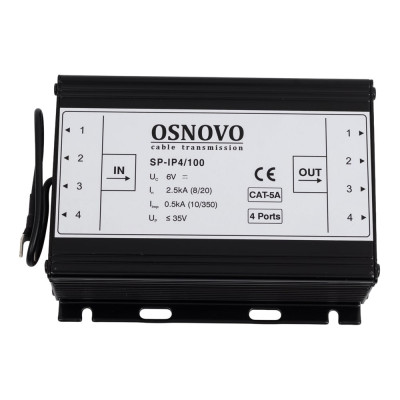 Устройство грозозащиты для локальной вычислительной сети на 4 порта OSNOVO SP-IP4/100 (скорость до 100 Мб/с) Защищаемые контакты 1/2, 3/6 sct1010