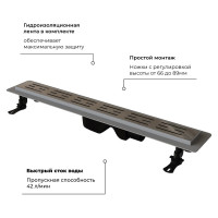 Душевой лоток RGW Drain Leo-20-80 прямой 800 хром Ø 50 мм на ножках, сифон 60212080-01