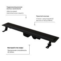 Душевой лоток RGW Drain Leo-30-60 прямой 600 черный Ø 50 мм на ножках, сифон 60213060-04